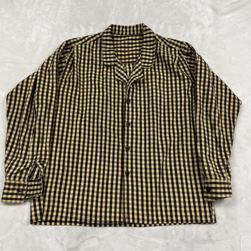 Unbranded Gingham Button Up Shirt Mens XL Tan Black Checkered Long Sleeve